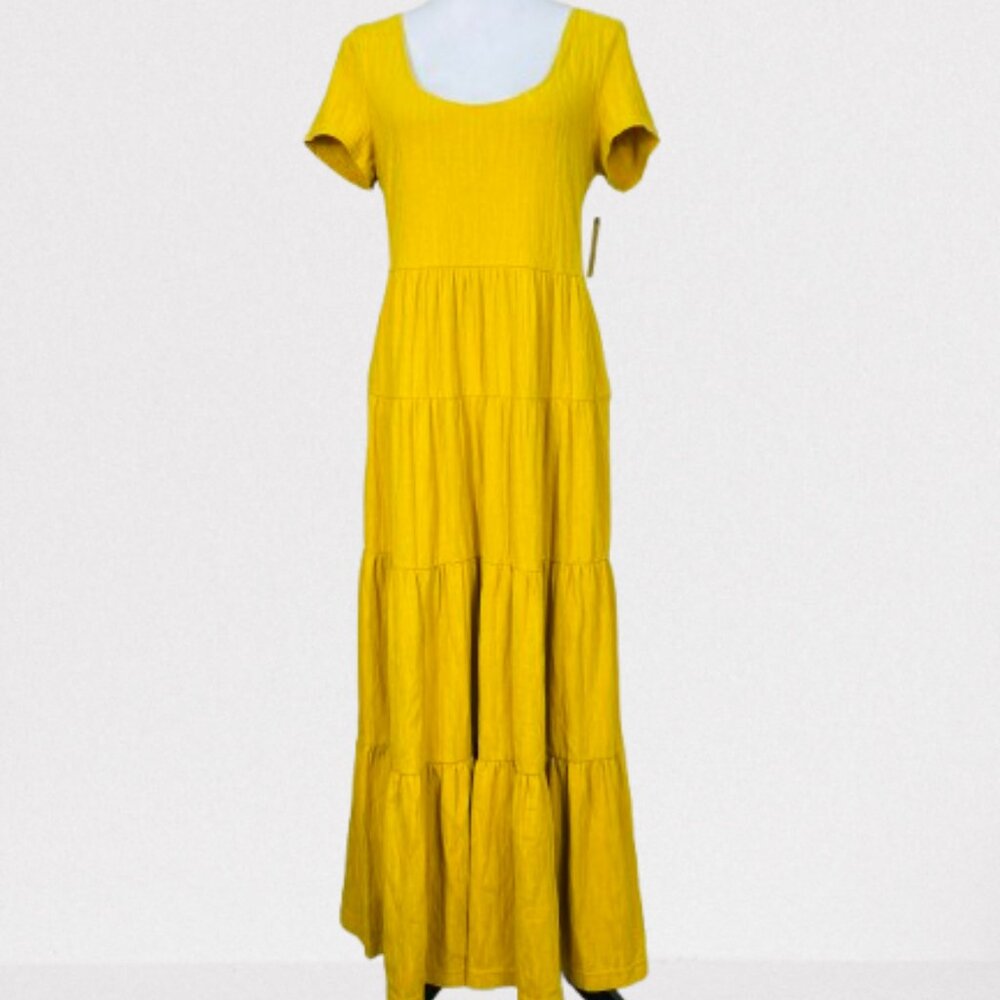 Anthropologie Maeve NEW Gillian Knit Tiered Maxi Dres Size M Mustard Yellow - Picture 6 of 14
